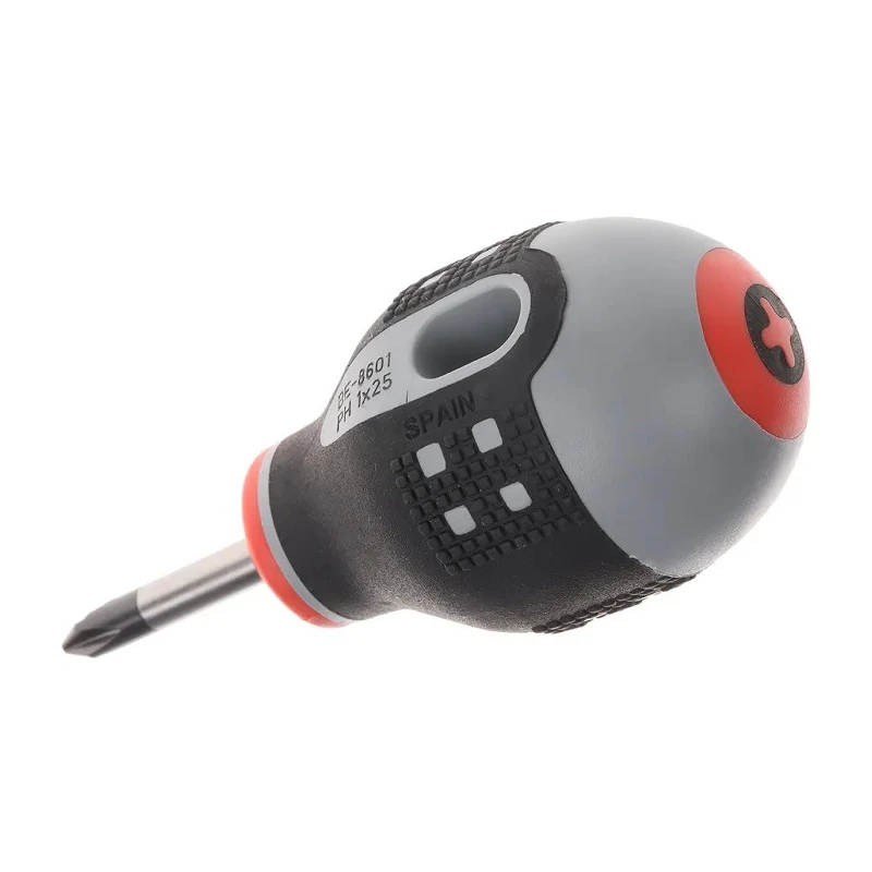 Bahco Stubby Screwdriver with PH1 Tip, 25 mm Blade Length, 83 mm Overall Length, Bi-Material Handle, Vanadium Steel BE8601