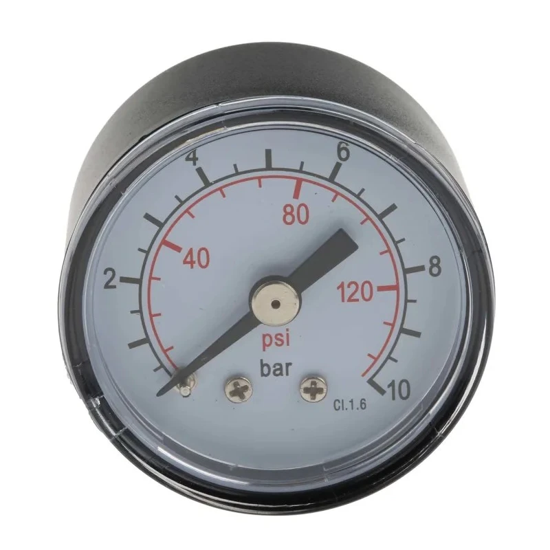RS PRO Pressure Gauge 0-10 bar, 40 mm Diameter, Back Entry, Analogue Manometer 176-1718