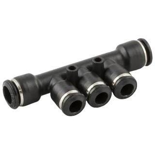 RS PRO Universal Short 3 Outlet Push-in Pneumatic Manifold Fitting 10 mm Inlet, 6 mm Outlet 176-1839