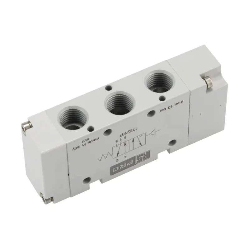 RS PRO Pneumatic 5/2 Monostable Solenoid Valve Aluminium Body 1/4 in Port Size 176-2107