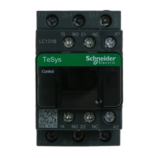 Schneider Electric Contactor, 230V AC Coil Voltage, 3-Pole, 18A Current, 7.5kW Power Rating, 3 NO Contacts, 690V AC LC1D