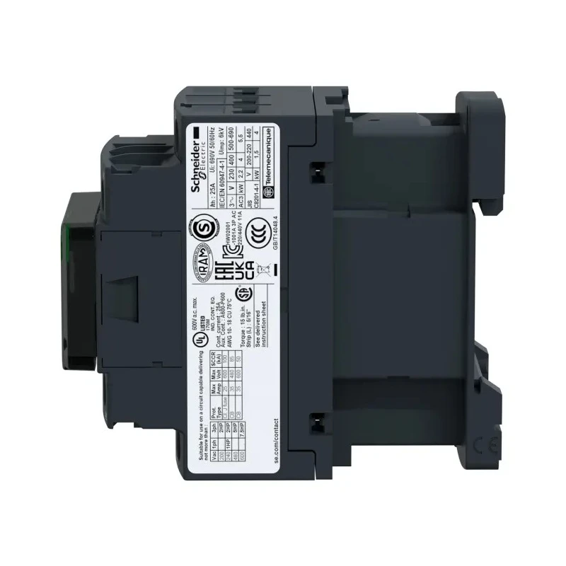 Schneider Electric Contactor, 230V AC Coil Voltage, 3-Pole, 18A Current, 7.5kW Power Rating, 3 NO Contacts, 690V AC LC1D