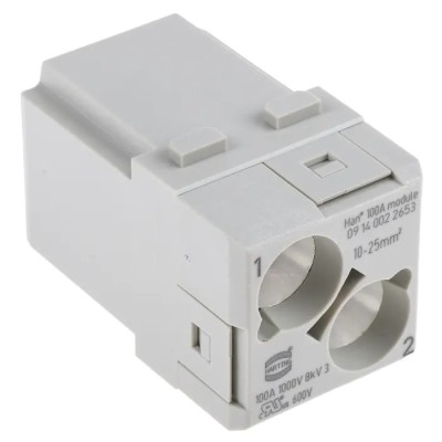 HARTING Heavy Duty Power Connector Module 100A 1000V HAN Modular Series Male 2 Contacts 09140022653