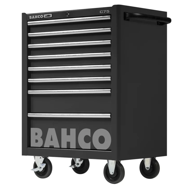 Bahco 8 Drawer Wheeled Tool Trolley Solid Steel with 600kg Load Capacity 763x677x956mm 1475K8BLACK