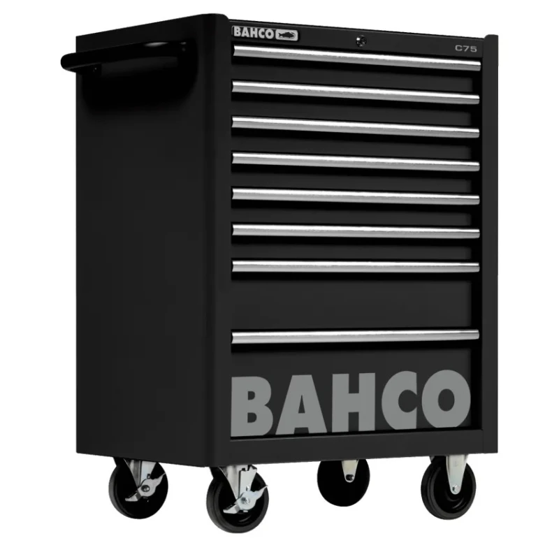 Bahco 8 Drawer Wheeled Tool Trolley Solid Steel with 600kg Load Capacity 763x677x956mm 1475K8BLACK