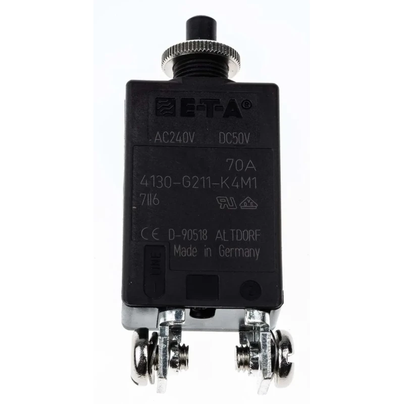 ETA High Performance Thermal Circuit Breaker 4130 Panel Mount 70A Current Rating 1-Pole Screw Terminal 4130-G211-K4M1-70A
