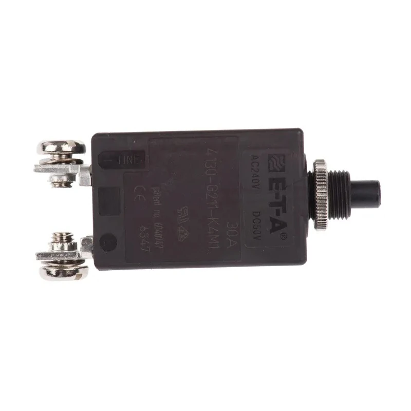 ETA High Performance Thermal Circuit Breaker 30A Current Rating 1-Pole Panel Mount 240V AC 50V DC 4130-G211-K4M1-30A