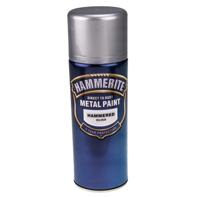 Hammerite 400 ml Silver Hammered Spray Paint Water-Based Direct To Rust Metal Paint 5084783