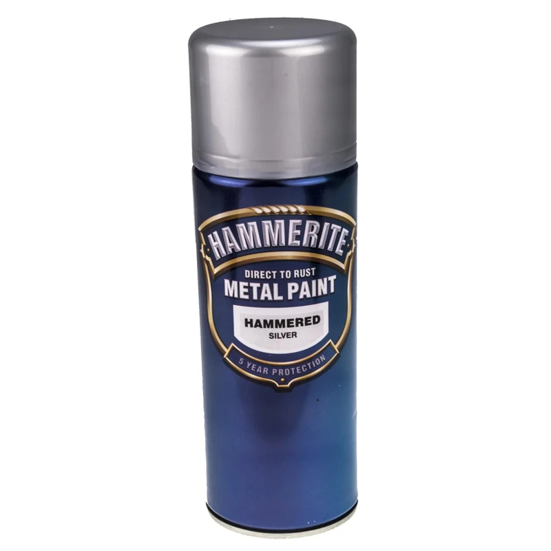 Hammerite 400 ml Silver Hammered Spray Paint Water-Based Direct To Rust Metal Paint 5084783