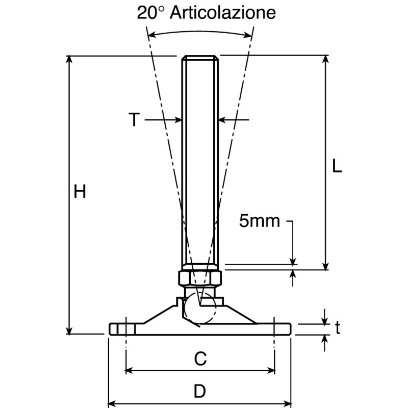 Nu-Tech Engineering M12 60 mm Diameter Stainless Steel Adjustable Foot 1250 kg Static Load Capacity 10 ° Tilt Angle A200/008