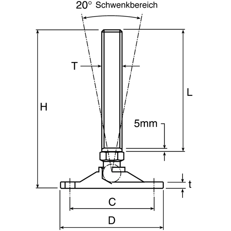 Nu-Tech Engineering M12 60 mm Diameter Stainless Steel Adjustable Foot 1250 kg Static Load Capacity 10 ° Tilt Angle A200/008