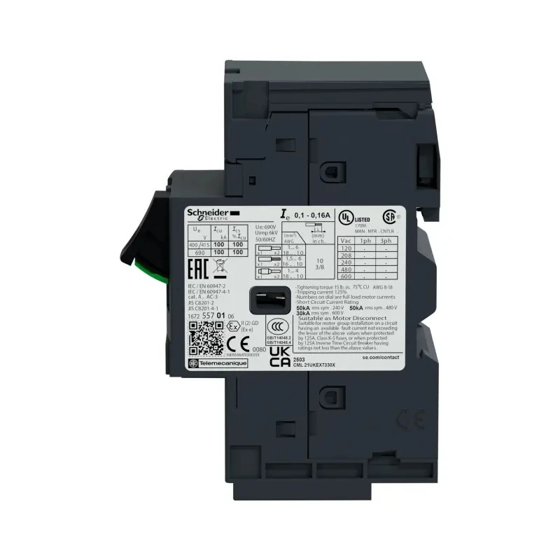 Schneider Electric Motor Protection Circuit Breaker 1A, 1.6A Current, 690V Supply, Thermal Magnetic Sensing GV2ME