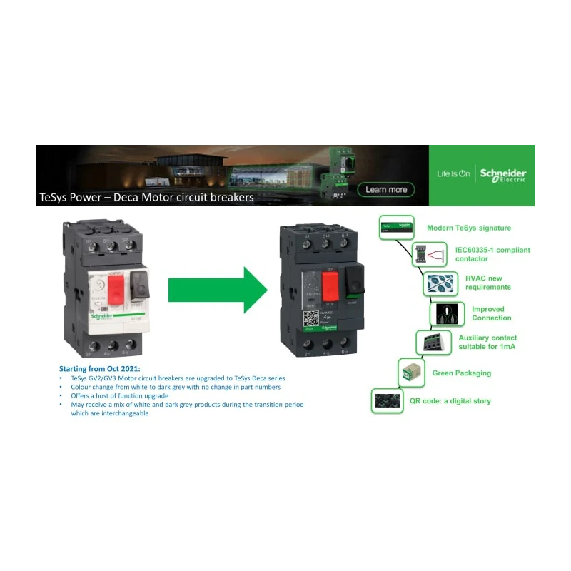 Schneider Electric Motor Protection Circuit Breaker 1A, 1.6A Current, 690V Supply, Thermal Magnetic Sensing GV2ME