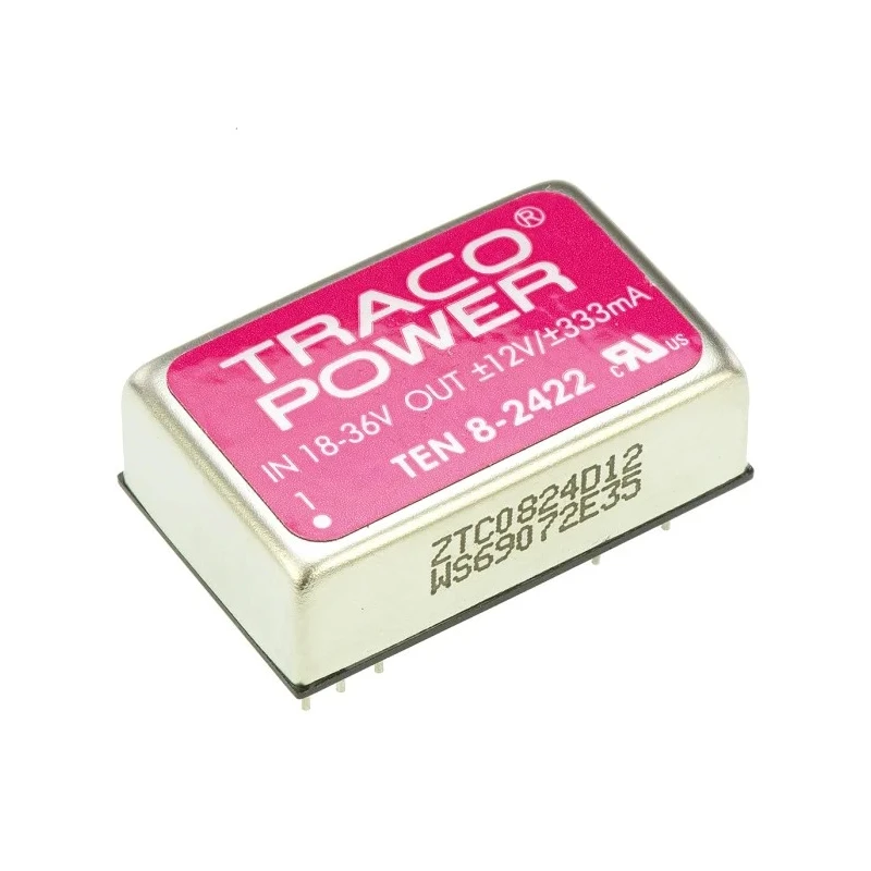 TRACOPOWER TEN 8 DC/DC Converter 12V, -12V, 335mA, 18-36V Input, 8W, PCB Mount, DIP-24, 85°C Max Temperature TEN 8-2422