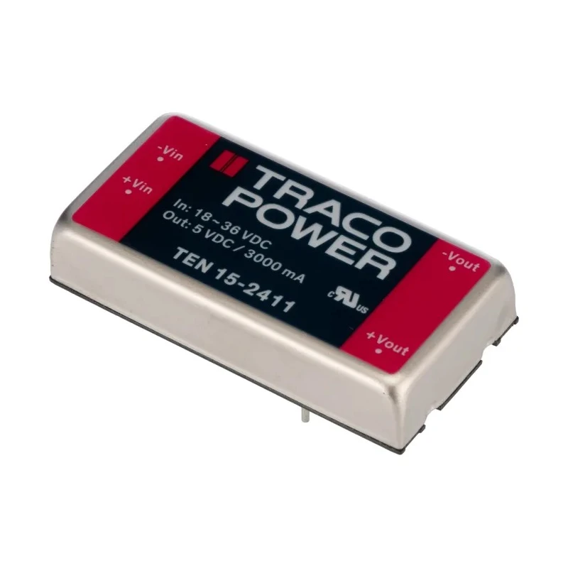 TRACOPOWER DC/DC Converter, 5 V DC Output, 3 A Current, 18-36 V DC Input, 15 W Power, Shielded Metal Case with TEN 15-2411