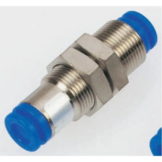 SMC KC Series Pneumatic Bulkhead Tube-to-Tube Adapter Fitting, Nickel Plated Brass, 12 mm Push-in Connections, M22 KCE12-00