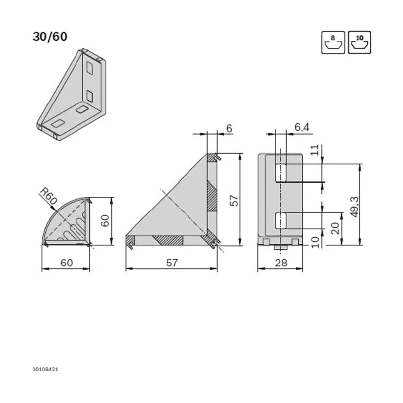 Bosch Rexroth Black Polypropylene 30 mm Strut Profile, 10 mm Groove 3842548849