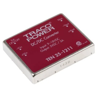 TRACOPOWER 25W Regulated Isolated DC/DC Converter, 5V DC Output, 5A, 9-18V DC Input, Shielded Metal Case, 7-Pin TEN 25-1211