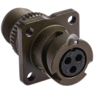 Amphenol Limited MIL Spec Circular Connector Brass Straight 3 Way Wall Mount Olive Drab Cadmium Plated 97B-3100A-10SL-3S