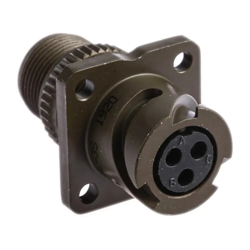 Amphenol Limited MIL Spec Circular Connector Brass Straight 3 Way Wall Mount Olive Drab Cadmium Plated 97B-3100A-10SL-3S