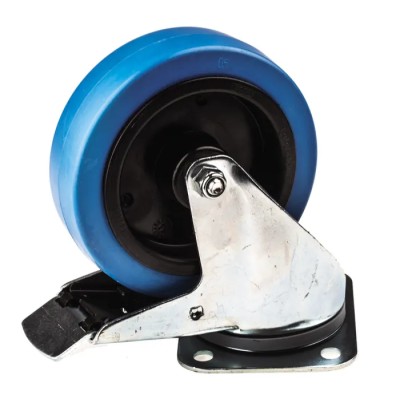 Tente Braked Swivel Castor 250 kg Capacity 125 mm Wheel Rubber 3477UFR125P62BLUE