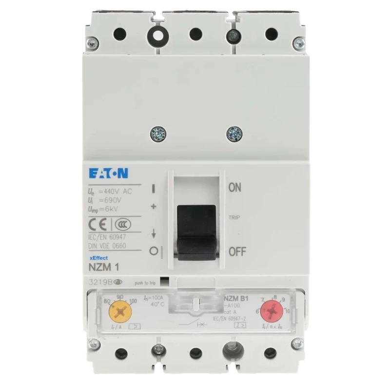 Eaton xEnergy NZM1 Molded Case Circuit Breaker 3-Pole 100A 440V AC Thermal Magnetic Tripping NZM1