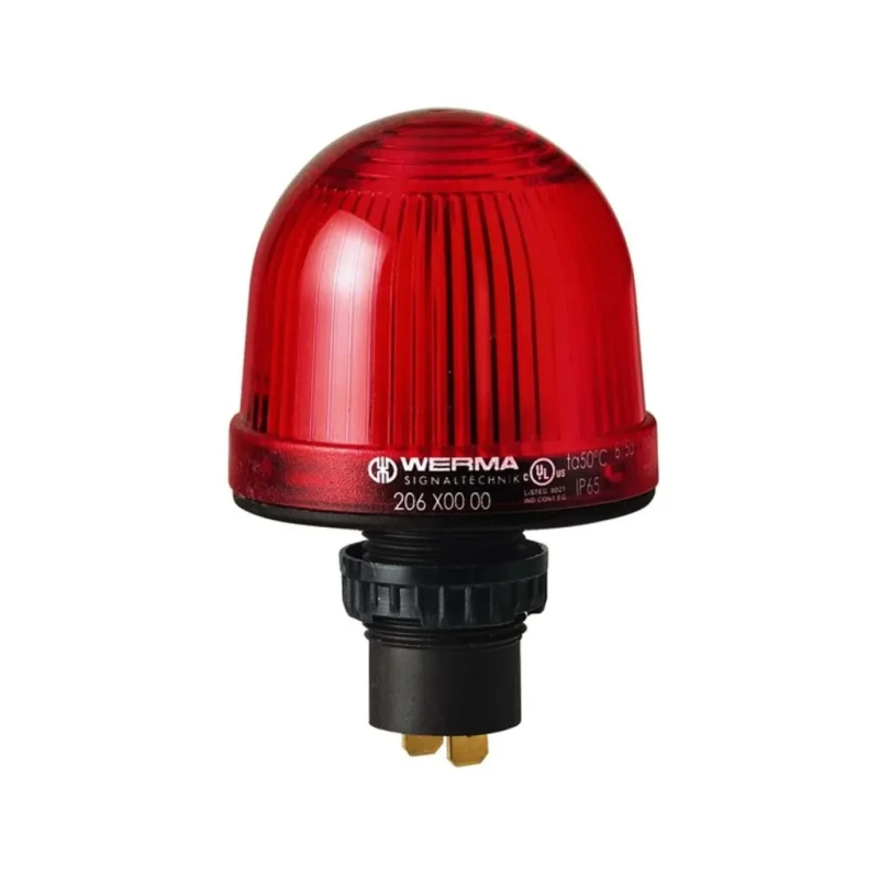 Werma EM 206 Series Red Beacon 48V AC/DC Steady Panel Mount, Incandescent and LED Bulb, IP65 