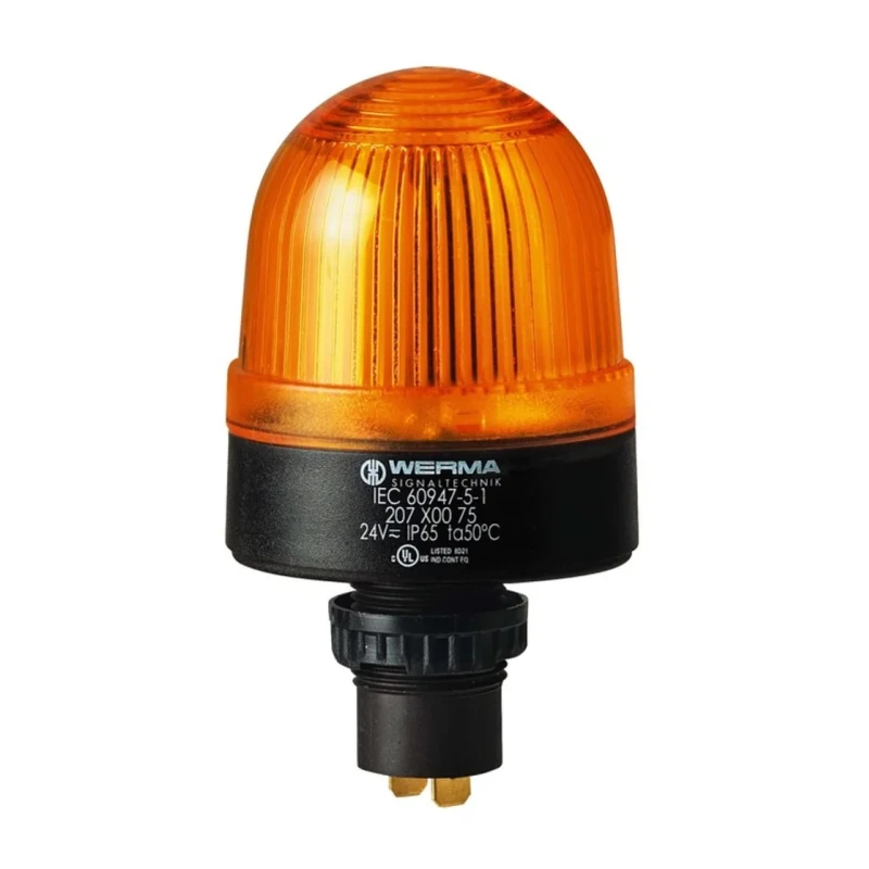 Werma EM 207 Series Yellow Beacon 48V AC/DC Steady LED Bulb, Polyamide Fibreglass Reinforced Housing, IP65 