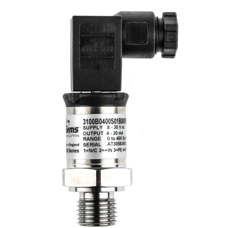 Gems Sensors 3100 Series Pressure Sensor Analogue Output 0 to 400 bar Relative Reading 10-30V DC 1 ms 3100B0400S01B000