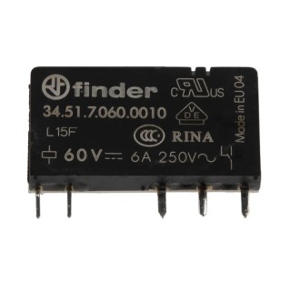 Finder PCB Relay SPDT Contact Configuration 60V DC Coil Voltage 6A Switching Current Power Relay 34.51.7.060.0010