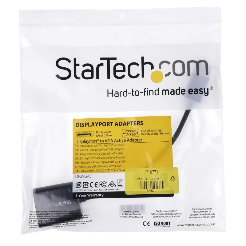 StarTech.com 1 Port DisplayPort to VGA Adapter 100 mm Length 1920 x 1200 Pixel Maximum Resolution DP2VGA3