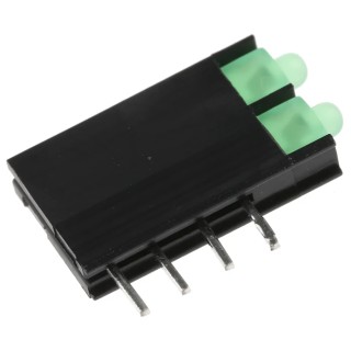 Kingbright Green Right Angle PCB LED Indicator 3 mm T-1, 2 LEDs, 2.5 V L-4060VH/2GD