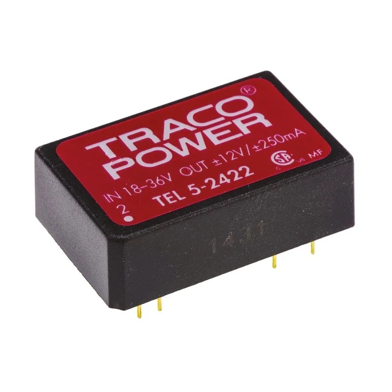 TRACOPOWER Dual Output Regulated Isolated DC/DC Converter 12V dc/ 250 mA, -12V dc, 36V dc Input, 18V Input, 5W TEL 5-2422