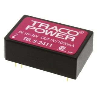 TRACOPOWER DC/DC Converter 5V dc 1A 36V dc Input PCB Surface Mount 5W 8-Pin TEL 5-2411
