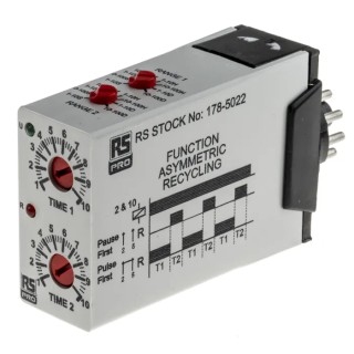 RS PRO UNI Series Multi-voltage Timer Relay, 11-Contact, DPDT Switch, 12 to 250 V dc, 12V/240 V ac, 0.1 s to 100 178-5022