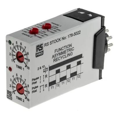 RS PRO UNI Series Multi-voltage Timer Relay, 11-Contact, DPDT Switch, 12 to 250 V dc, 12V/240 V ac, 0.1 s to 100 178-5022