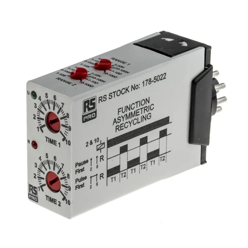 RS PRO UNI Series Multi-voltage Timer Relay, 11-Contact, DPDT Switch, 12 to 250 V dc, 12V/240 V ac, 0.1 s to 100 178-5022