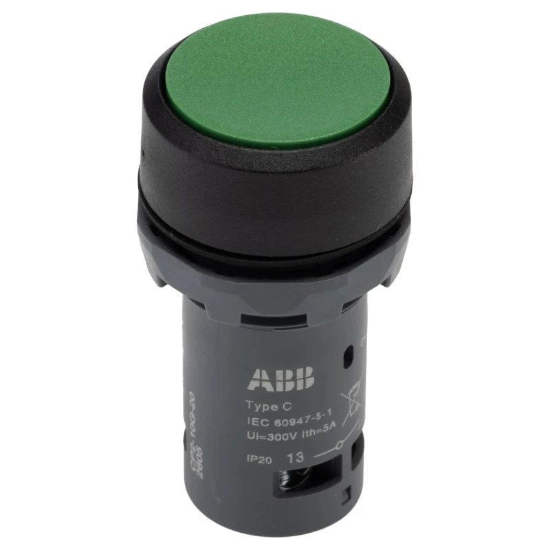 ABB Compact Series Push Button Switch Maintained DPST 22 mm Panel Cutout 2A 125V DC 230V AC IP20 IP66 IP67 IP69K CP2-10G-20