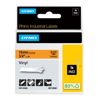 Dymo Industrial Strength Black on Orange Label Printer Tape, 19 mm Width, 5.5 m Length 18436