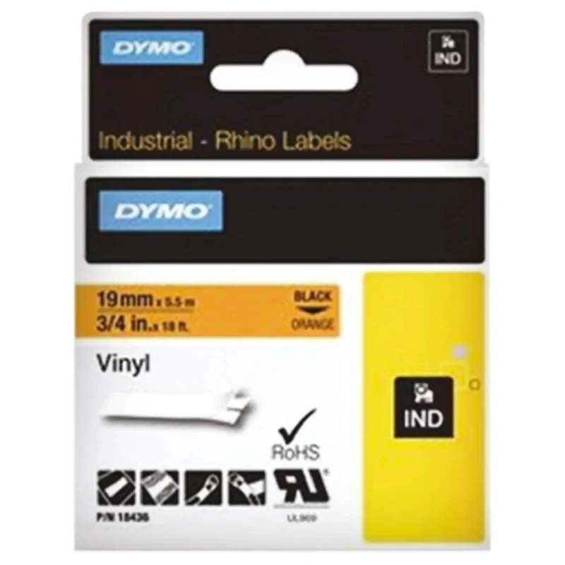 Dymo Industrial Strength Black on Orange Label Printer Tape, 19 mm Width, 5.5 m Length 18436