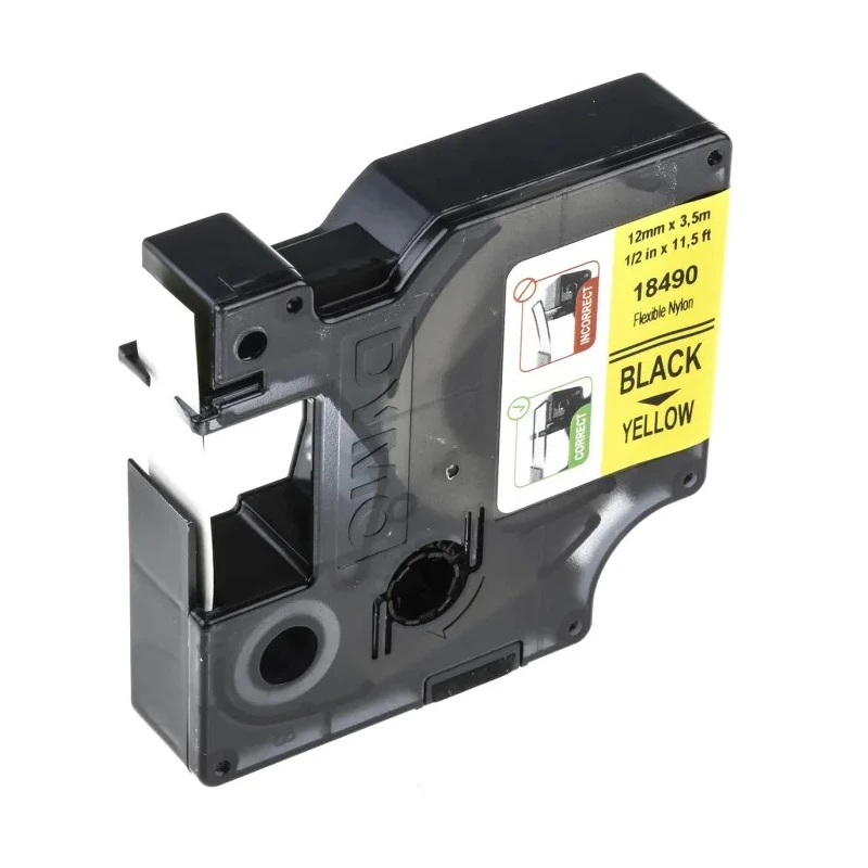 Dymo Black on Yellow Industrial Rhino Flexible Nylon Label Printer Tape, 12 mm Width, 3.5 m Length, Black Print 18490