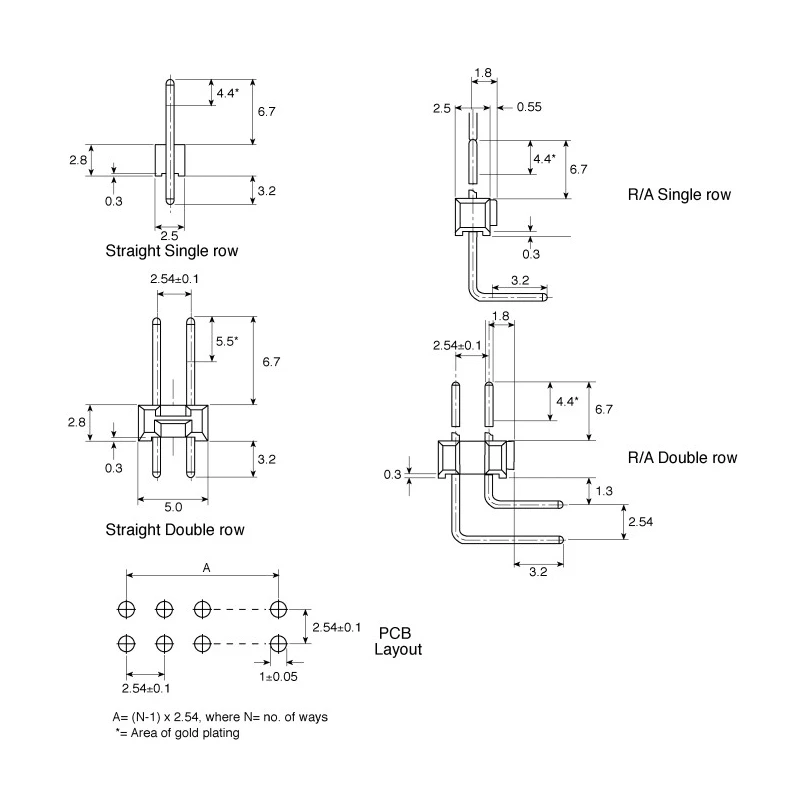 TE Connectivity AMPMODU MOD II Series Right Angle Through Hole Pin Header, 50 Contacts, 2.54 mm Pitch, 1 Row 5-826947-0