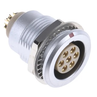 LEMO Circular Connector 7 Contacts Panel Mount 18 mm Socket Female IP50 Brass Housing 2B Series EGG.2B.307.CLL