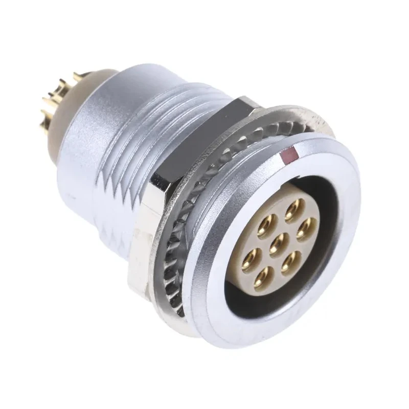 LEMO Circular Connector 7 Contacts Panel Mount 18 mm Socket Female IP50 Brass Housing 2B Series EGG.2B.307.CLL