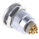 LEMO Circular Connector 7 Contacts Panel Mount 18 mm Socket Female IP50 Brass Housing 2B Series EGG.2B.307.CLL