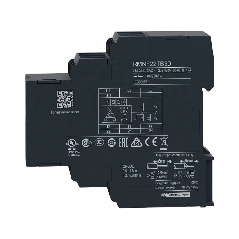 Schneider Electric Monitoring Relay, 3 Phase, 0 V AC Monitor Range, DPDT Contact Configuration, DIN Rail Mount, 8 RMNF22TB30