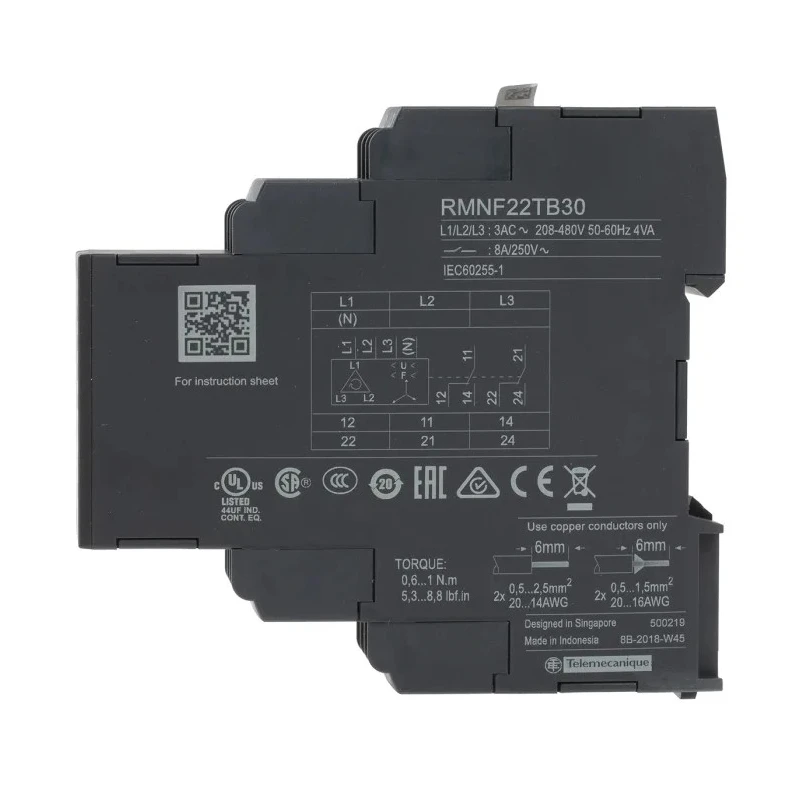 Schneider Electric Monitoring Relay, 3 Phase, 0 V AC Monitor Range, DPDT Contact Configuration, DIN Rail Mount, 8 RMNF22TB30