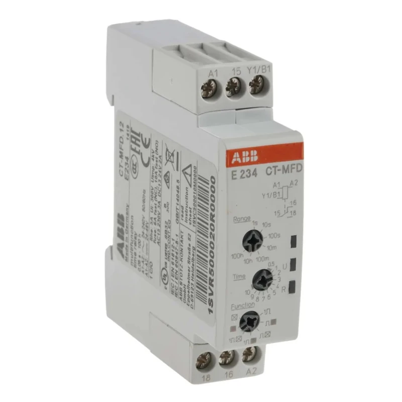 ABB DIN Rail Timer Relay 1-Contact Multifunction 48 V dc 24V ac 240 V ac 0.05 s to 100 h SPDT 1SVR500020R0000 CT-MFD.12