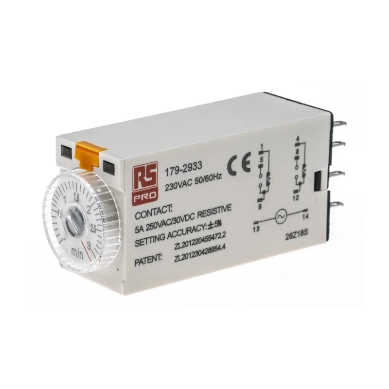 RS PRO TKB Series Timer Relay, 2-Contact, DPDT Switch Configuration, 230V AC, 0.1 to 3 min, 1-Function 179-2933