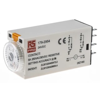 RS PRO TKB Series Timer Relay, 2-Contact, 24 V dc AC Voltage, 0.2 to 5 Min Time Range, 1-Function, DPDT Contact 179-2954